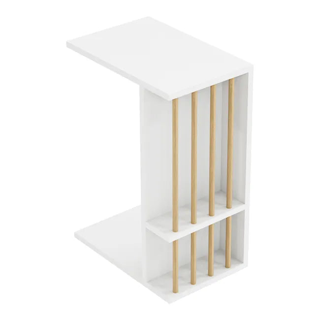 Masuta laterala cu roti, tip C, compacta, stil scandinav, 64 x 44 x 28,7 cm