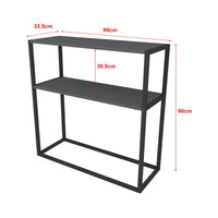 Masă consola decorativa cu 2 rafturi, 90x90x33,5 cm, efect stejar și cadru metalic