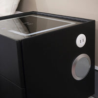 Noptiera Smart Multifunctionala, iluminare LED tactil cu 3 culori, incarcare wireless si USB, difuzor Bluetooth, 2 sertare