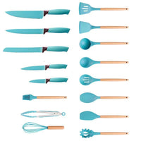 Set 19 ustensile de gatit din silicon cu maner rezistent din bambus, suport si tocator - imagine 6