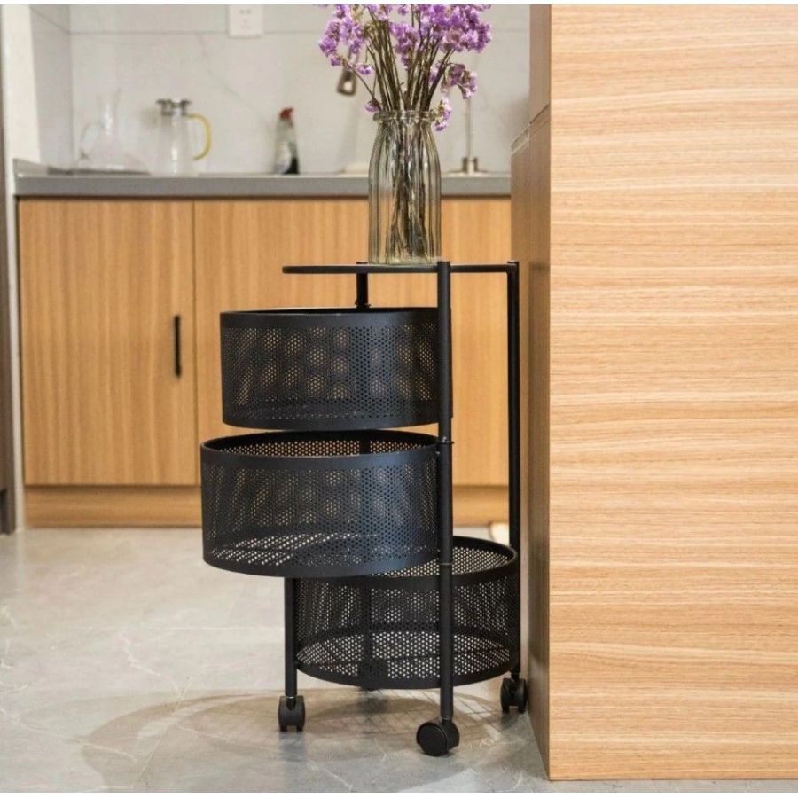 Etajera multifunctionala cu 3 rafturi metalice rotative, 60x34cm