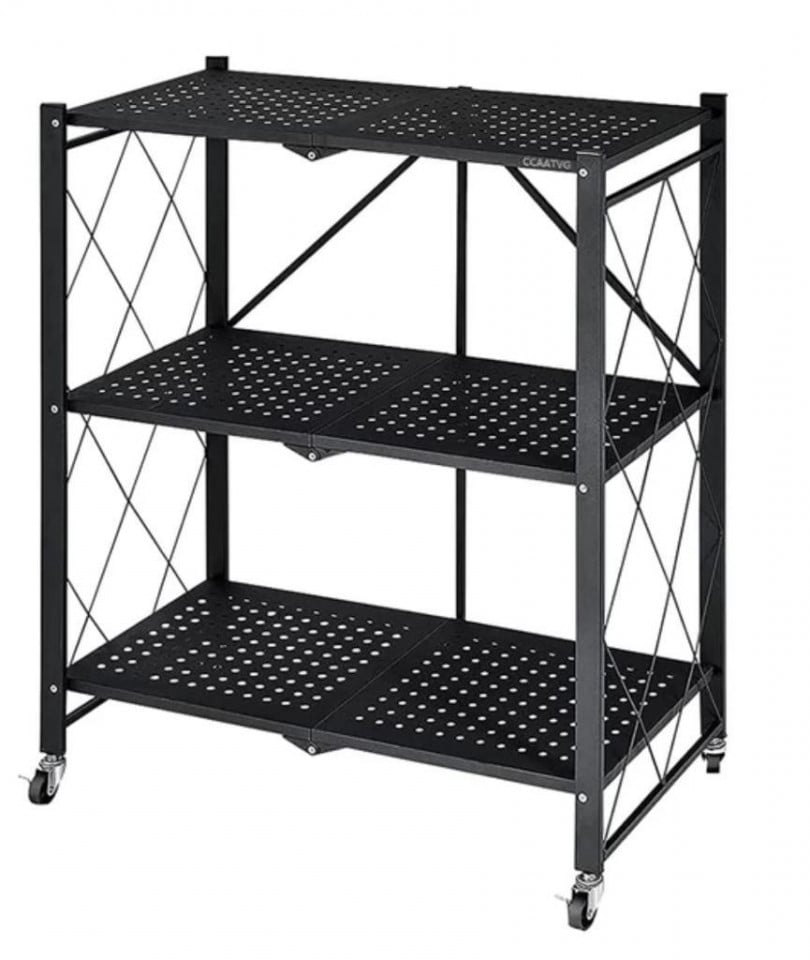 Raft depozitare, metalic, pliabil, pe roti, 3 polite,72 x 34 x 87 cm