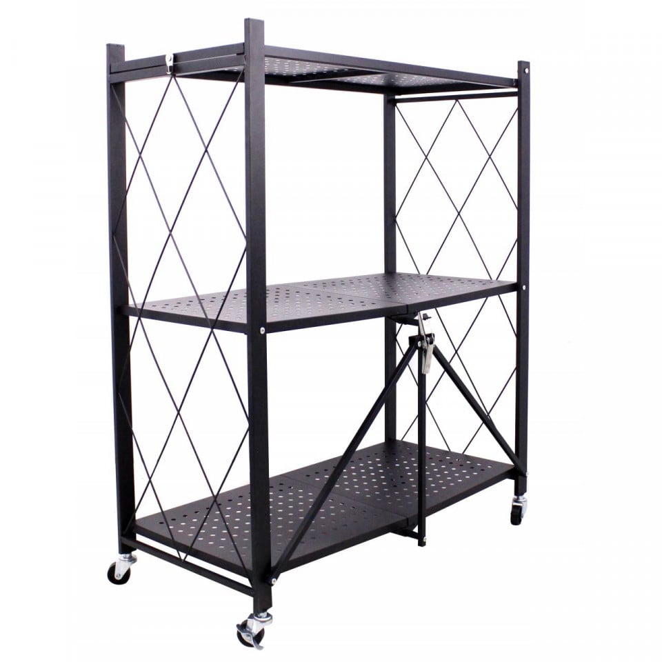 Raft depozitare, metalic, pliabil, pe roti, 3 polite,72 x 34 x 87 cm