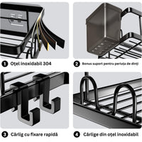 Set 2 rafturi de colt pentru baie sau bucatarie,5 piese, cu suport pentru periuta si pasta de dinti - imagine 8
