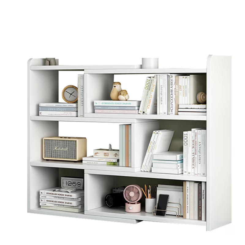 Biblioteca cu 6 compartimente, rotativa, cu lungime reglabila si extensibila, (60-120)×17×80cm, alb