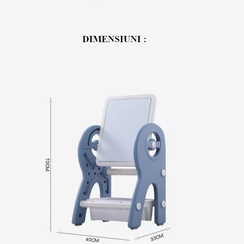 Set masa si scaun pentru copii, interactiva 2 in 1 cu tabla de scris si masa lego, cu 2 carioci si jucarii lego incluse