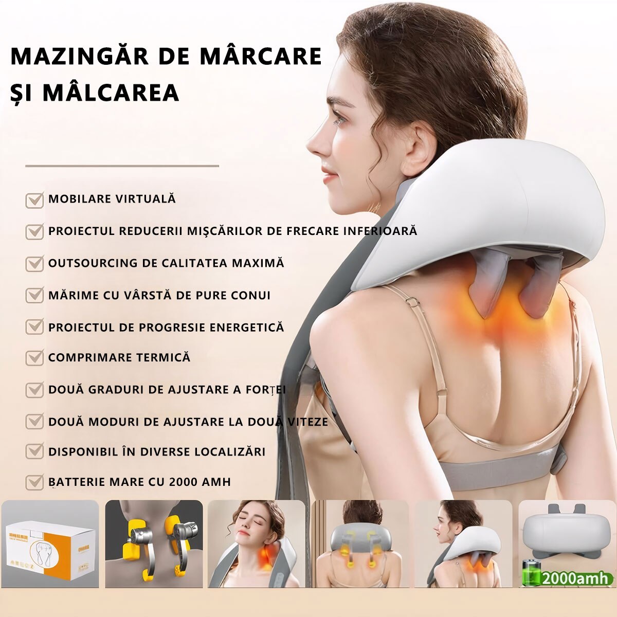 Aparat de masaj cervical 6D cu incalzire si vibromasaj, 3 intensitati, 2 moduri, silentios 45 dB, maro