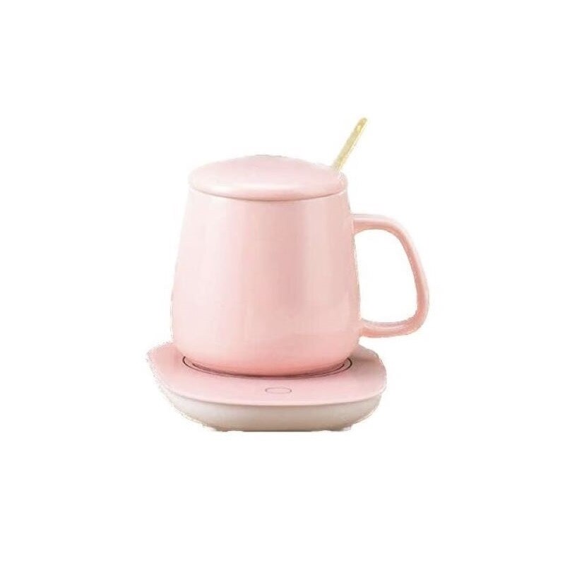 Set cadou Cana ceramica cu incalzitor, lingurita, temperatura constanta 55 grade, 220V, 400 ml