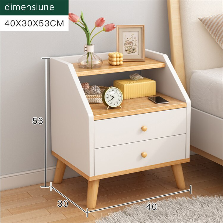 Noptiera moderna cu 2 sertare, raft si picioare, 40x30x53cm