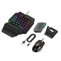 Set Gaming telefon complet 5 in 1 cu tastatura Iluminata RGB, emulator jocuri telefon, mouse gaming, suport telefon Inclus