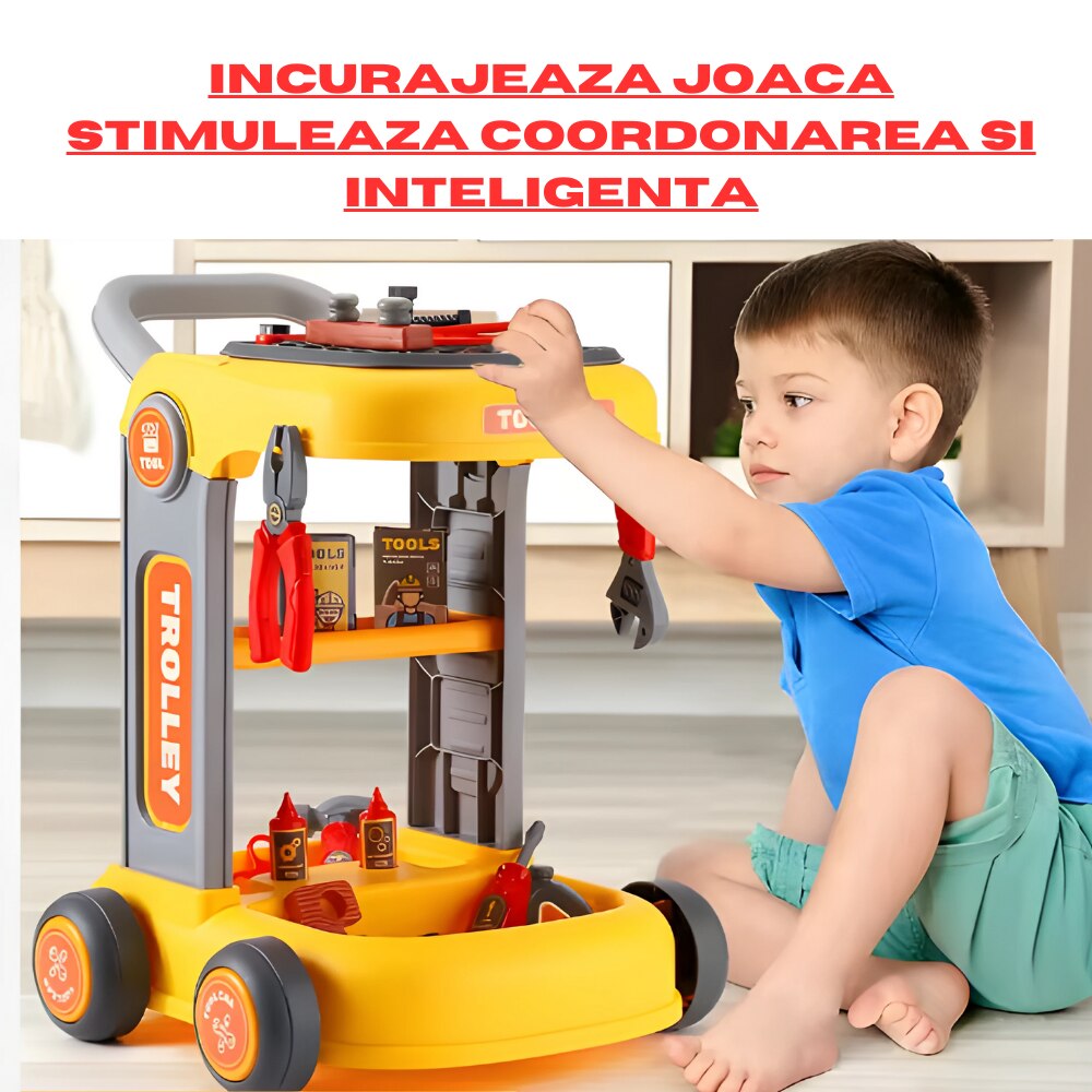 Set Troller de jucarie cu unelte de inginerie pentru copii