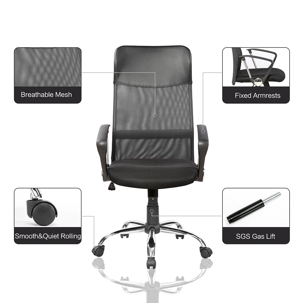 Scaun de birou ergonomic, mesh, inaltime reglabila, mecanism tilt, Negru