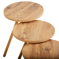 Set 3 masute decorative rotunde, cu picioare din lemn, stil scandinav, 3 inaltimi 41 / 45 / 49 cm - imagine 9