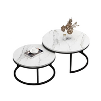 Set 2 masute rotunde de cafea cu efect de marmura, diametru 70/50 cm, blat MDF, cadru metalic - imagine 8