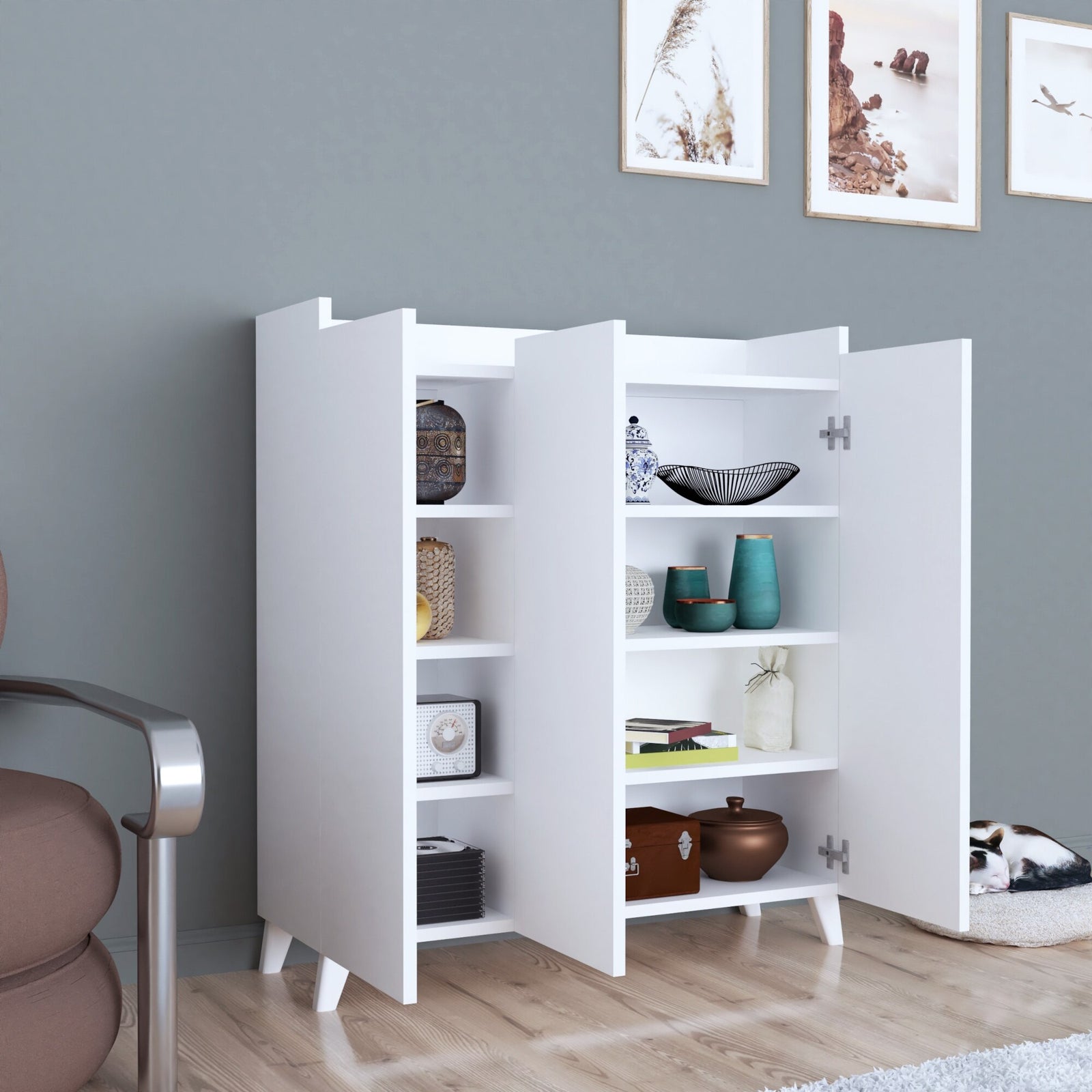 Dulap multifunctional cu 3 usi, Design scandinav modern 103.5 x 90 x 30cm