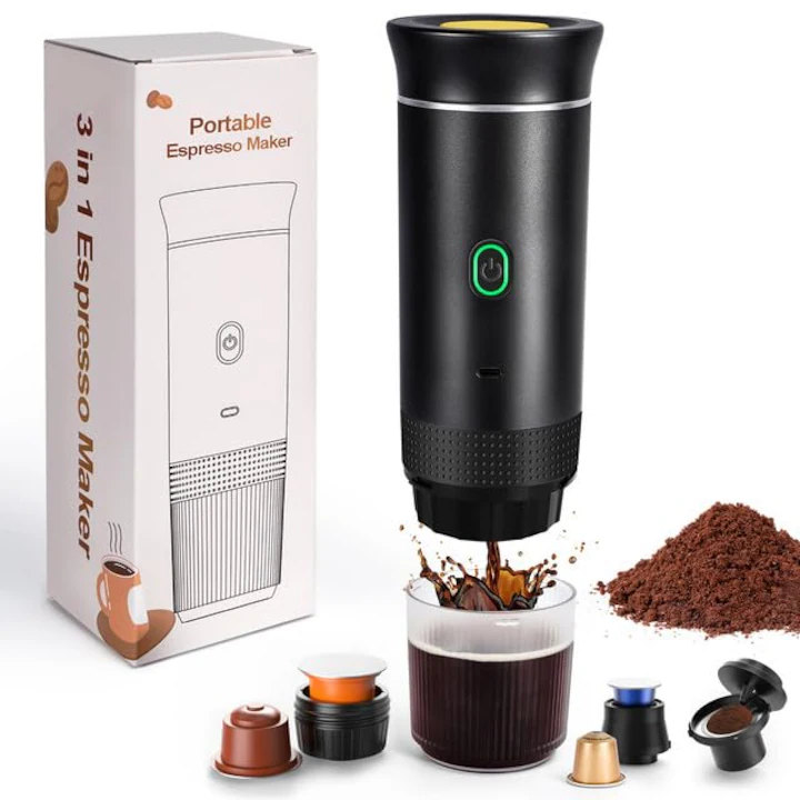 Espressor Portabil 3 in 1 Capsule si Cafea Macinata, USB Reincarcabil, 20BAR, 60ml