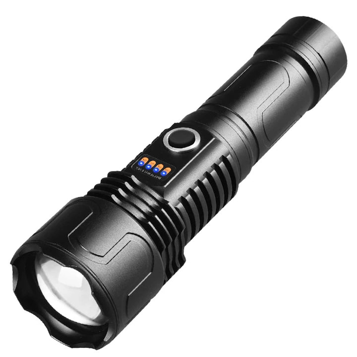 Lanterna LED Ultra-Bright, 20w din aluminiu, sursa XHP50/70/WHITE LASER, profesionala, focus ajustabil, acumulator 8800 mah inclus, rezistenta la apa, incarcare USB, 3000 lumeni