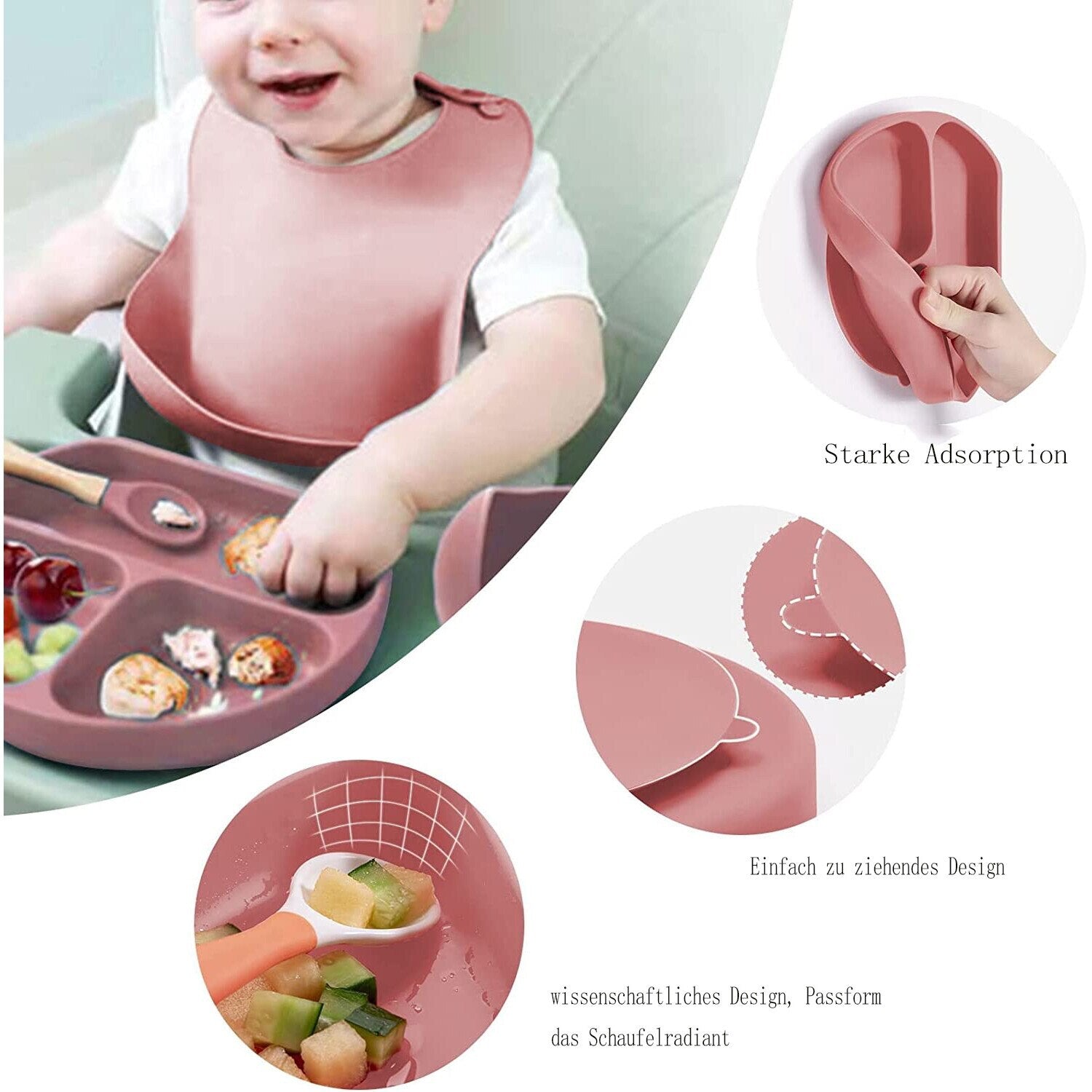 Set hranire bebelusi 8 piese, termorezistente, silicon, fara BPA, pliabile, usor de curatat