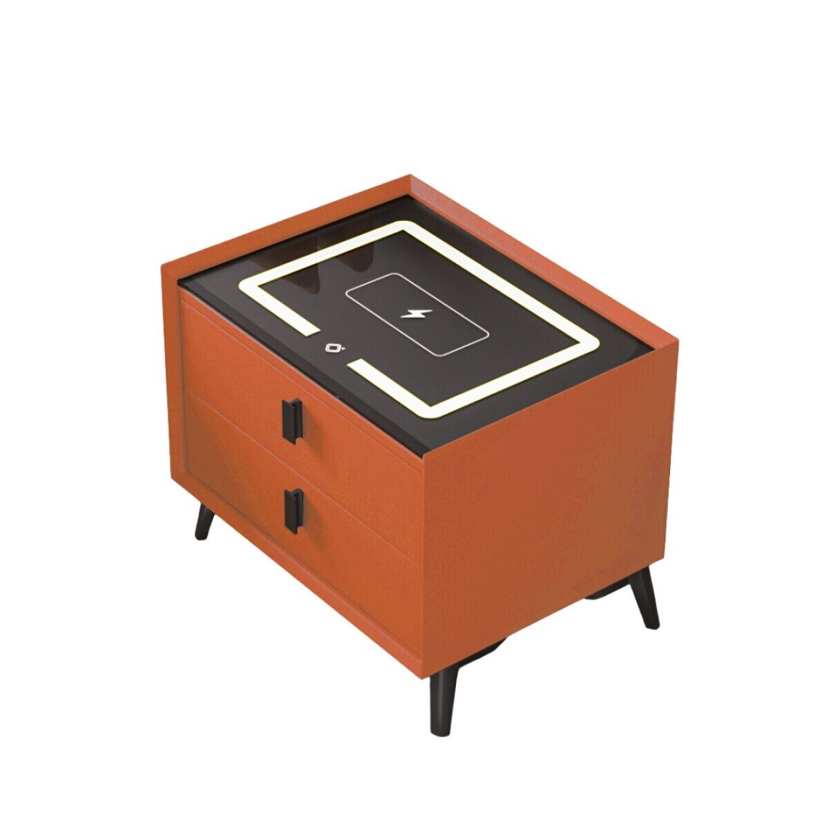 Noptiera Smart Multifunctionala, iluminare LED tactil cu 3 culori, incarcare wireless si USB, difuzor Bluetooth, 2 sertare