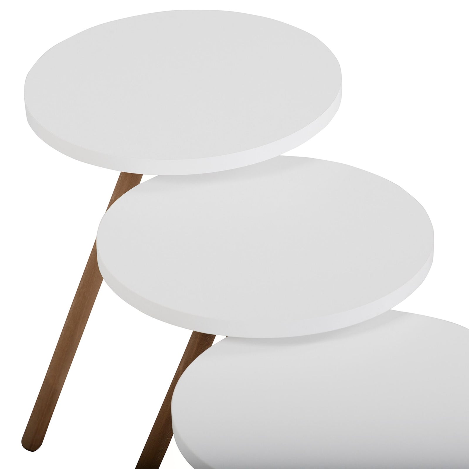 Set 3 masute decorative rotunde, cu picioare din lemn, stil scandinav, 3 inaltimi 41 / 45 / 49 cm