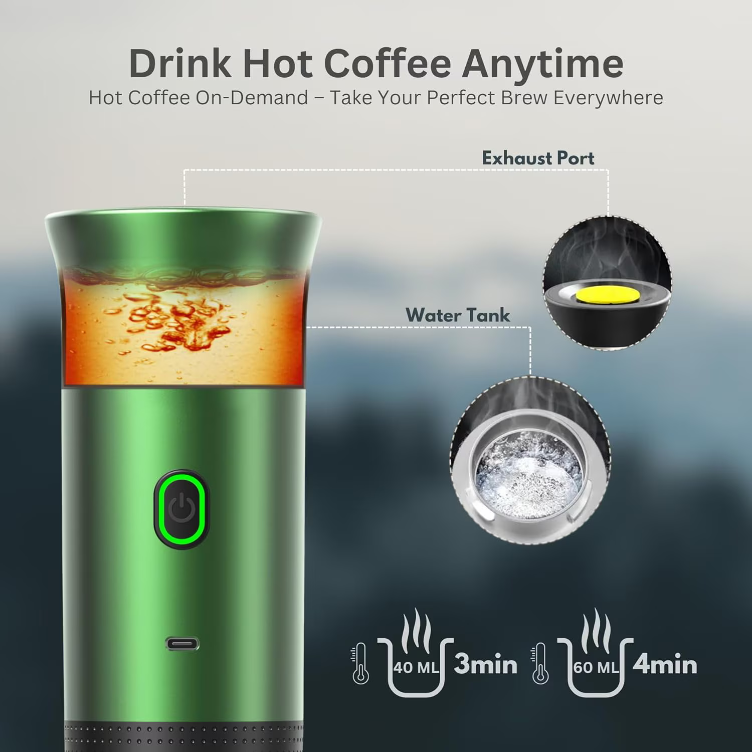 Espressor Portabil 3 in 1 Capsule si Cafea Macinata, USB Reincarcabil, 20BAR, 60ml