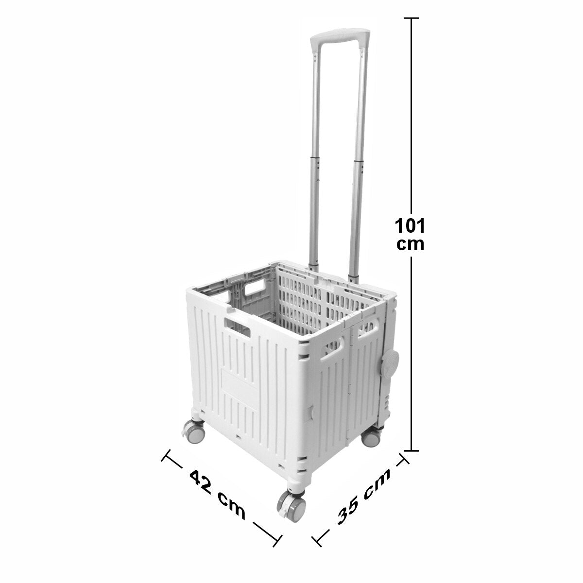 Carucior de cumparaturi pliabil 30L cu maner telescopic și roti, 39x35x48cm, Alb