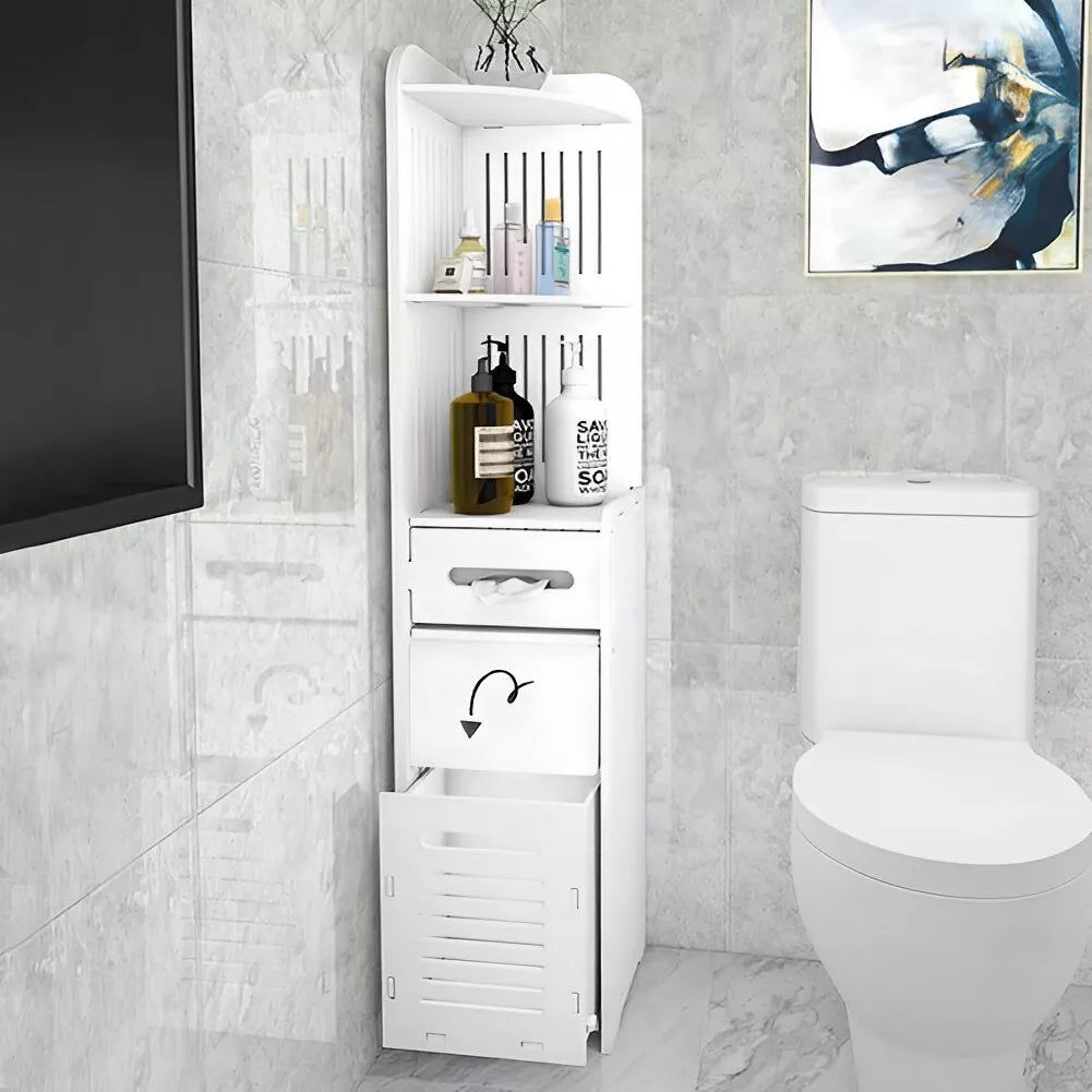 Dulap vertical pentru baie, 3 polite, 2 sertare 120 x 20 x 20 cm, alb