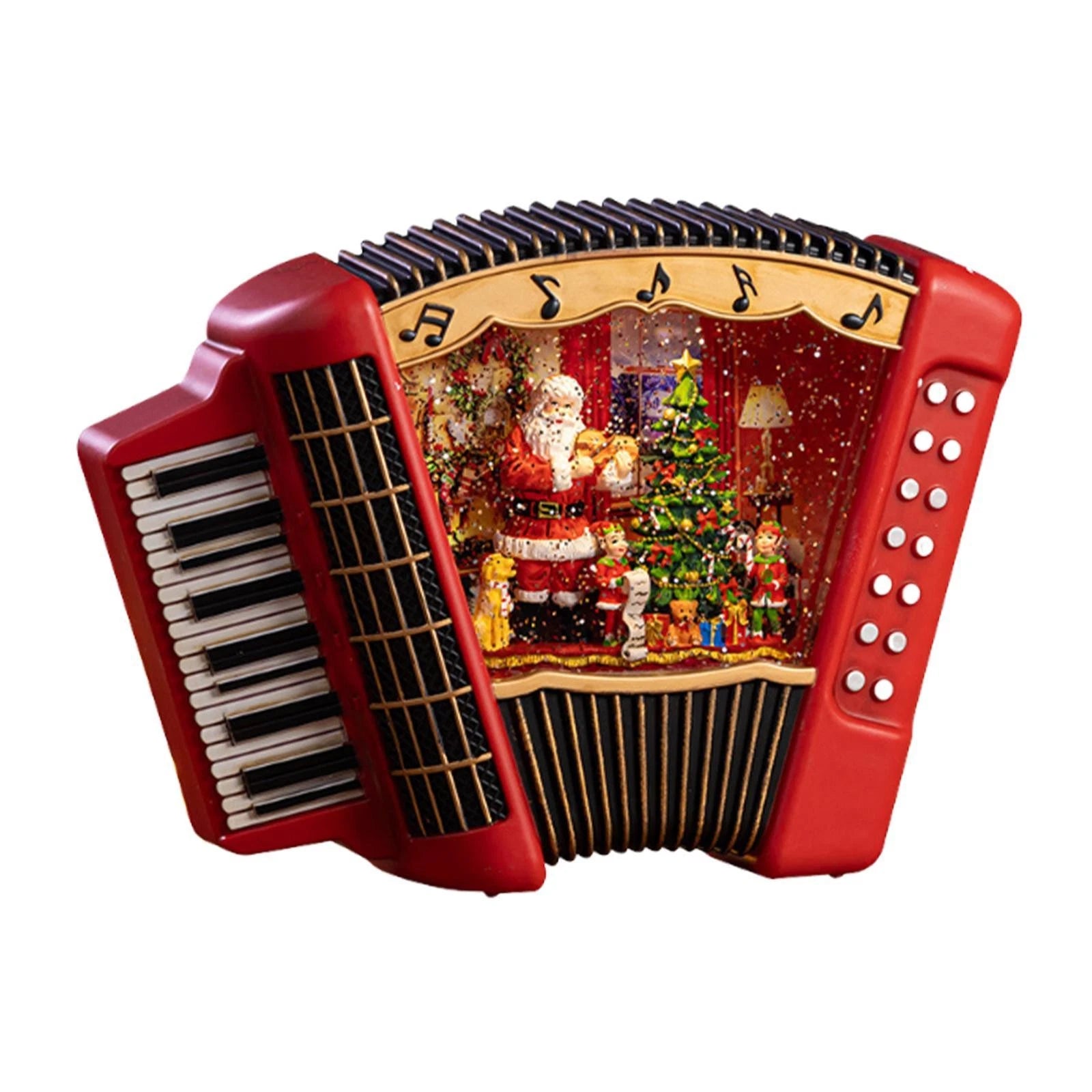 Acordeon decorativ Craciun premium cu lumini, muzica si glob cu zapada