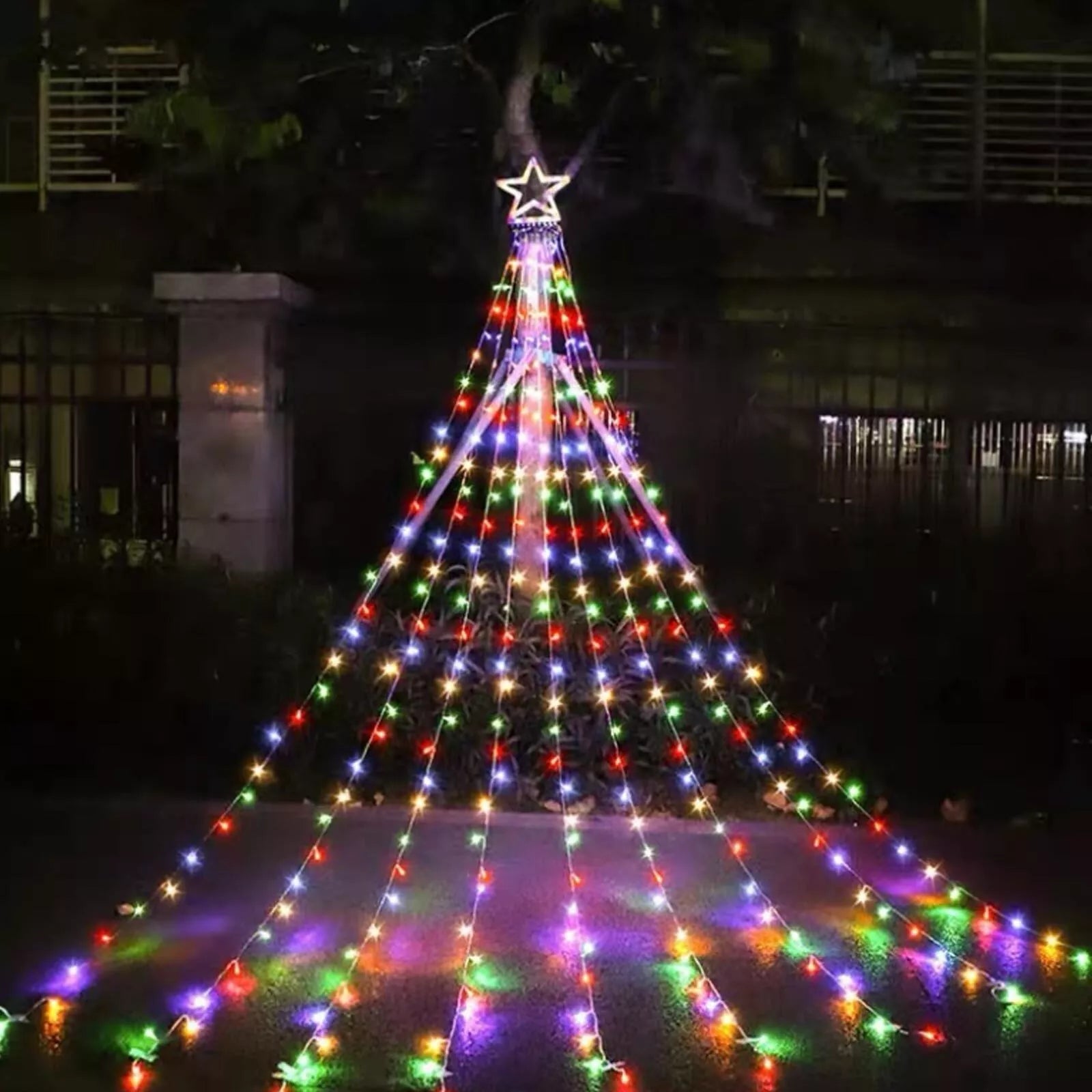 Instalatie Perdea cu varf de Stea Luminoasa 350 LED cu 9 Siruri, Alimentare la Priza, Decor Craciun