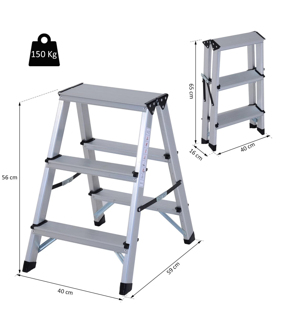 Scara aluminiu 3 trepte pliabila – usoara, stabila, antiderapanta, 150 kg