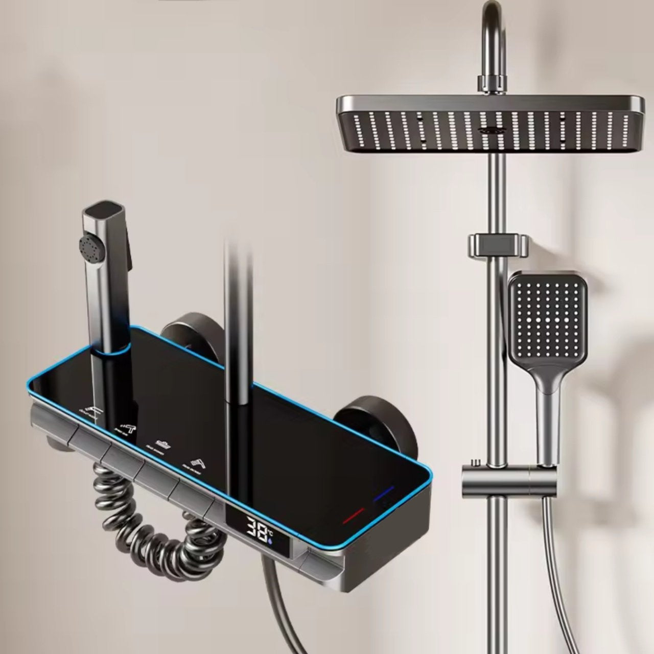 Set coloana de dus cu afișaj LED si comenzi Piano,finisaj Gri-Negru Mat