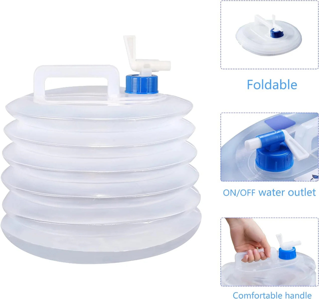 Bidon pliabil pentru camping, transparent, 10L, cu functie de evacuare a apei, portabil