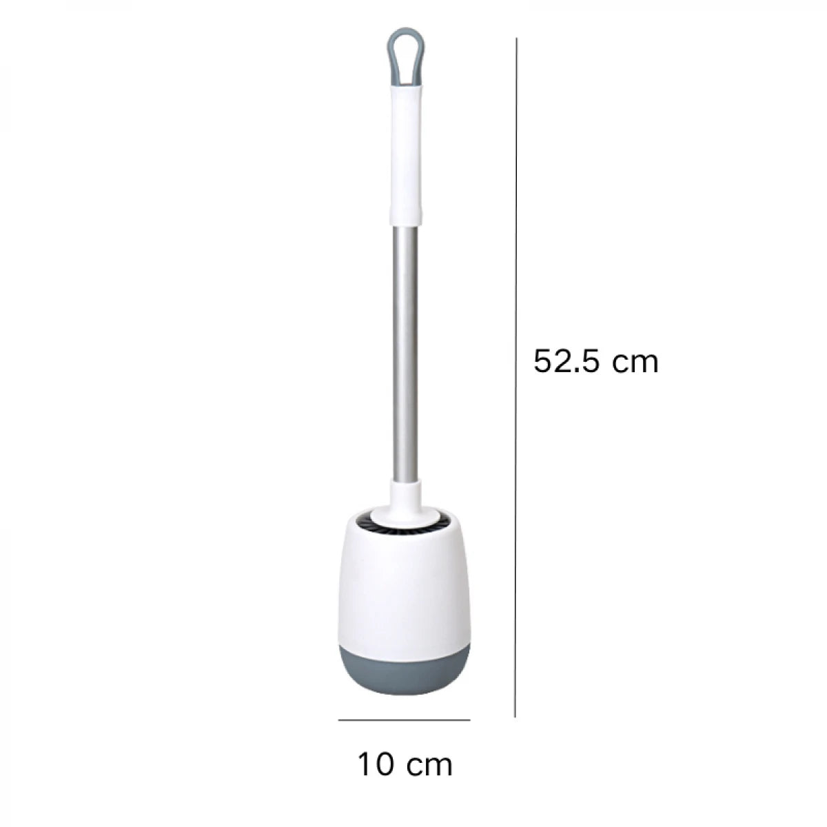 Perie de wc din silicon cu recipient pentru scurgerea apei, suport autoadeziv, 10 cm x 52.5 cm