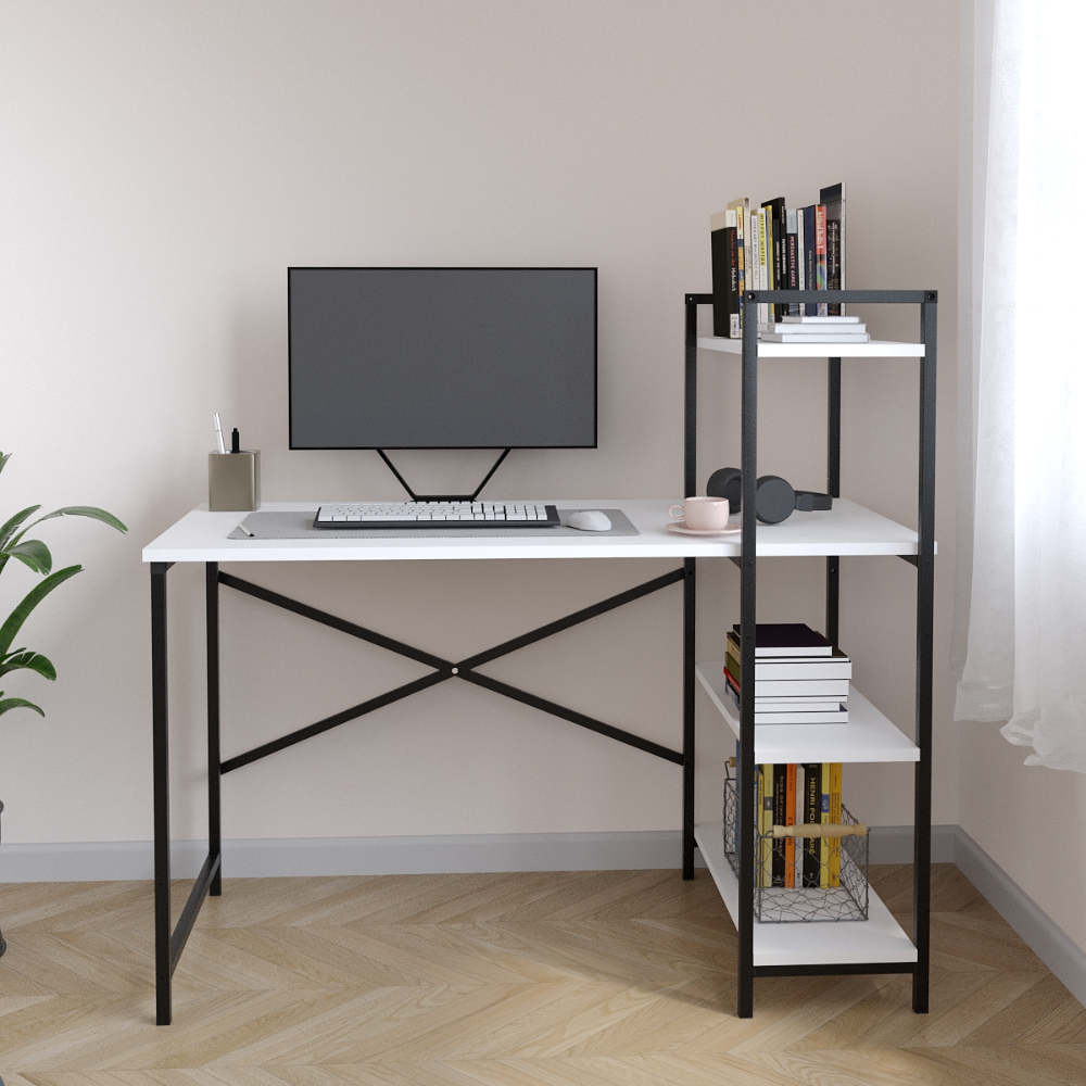 Birou din PAL cu rafturi laterale, structura metalica, 119 x 55,6 x 110,3 cm