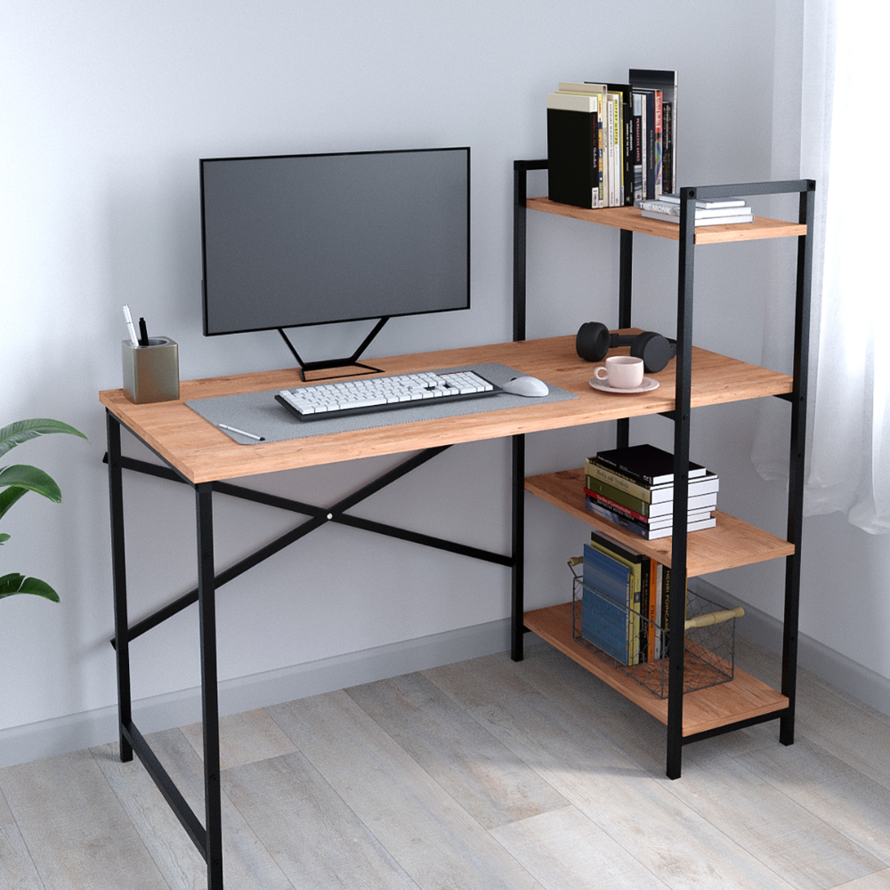 Birou din PAL cu rafturi laterale, structura metalica, 119 x 55,6 x 110,3 cm