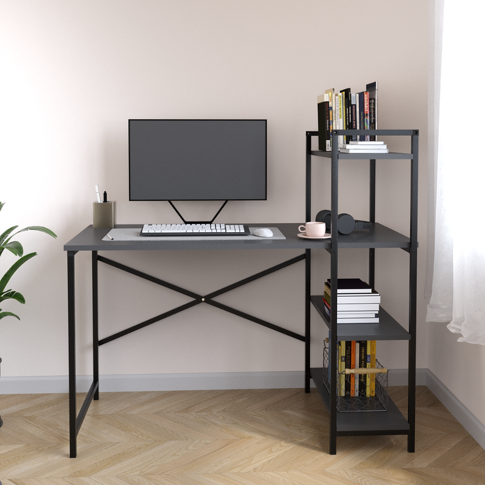 Birou din PAL cu rafturi laterale, structura metalica, 119 x 55,6 x 110,3 cm