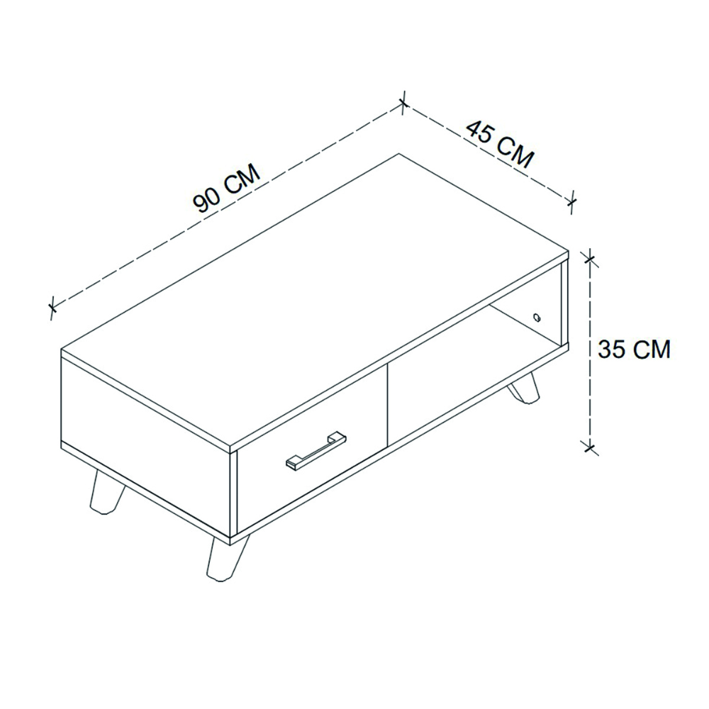 Masuta de cafea cu raft si 2 usi decorative, stejar safir si antracit, 90 x 45 x 35 cm