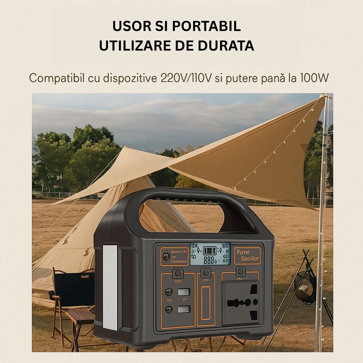 Pachet statie portabila de energie cu panou solar 20W – generator electric silentios reincarcabil pentru camping si uz casnic