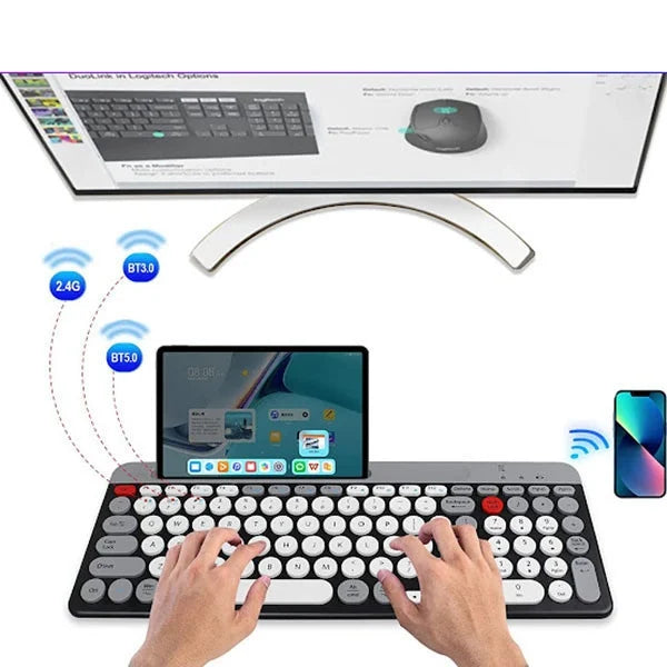 Tastatura wireless Bluetooth QK8066 cu suport integrat pentru telefon saui tableta