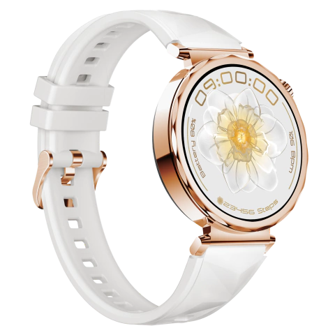 Ceas Smartwatch Dama ELLA Vivendo®, Ecran AMOLED 1.32", Fitness, Apel Bluetooth, Notificari Limba Romana, Asistent Vocal & ChatGPT AI, Incarcare Wireless, Rezistent Apa IP68, 2 Curele Incluse