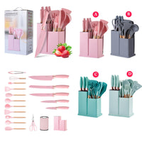 Set 19 ustensile de gatit din silicon cu maner rezistent din bambus, suport si tocator - imagine 8