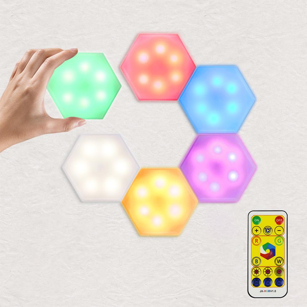 Set 6 lampi LED RGB modulare, model Hexagon, cu telecomanda si senzor tactil