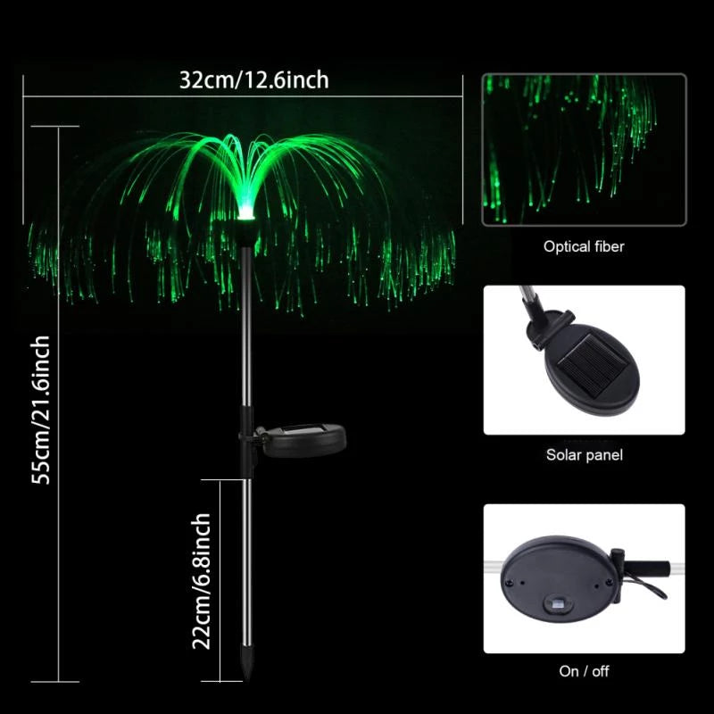 Set 2 x Lampa solara tip palmier cu fibra optica LED RGB, pentru gradina