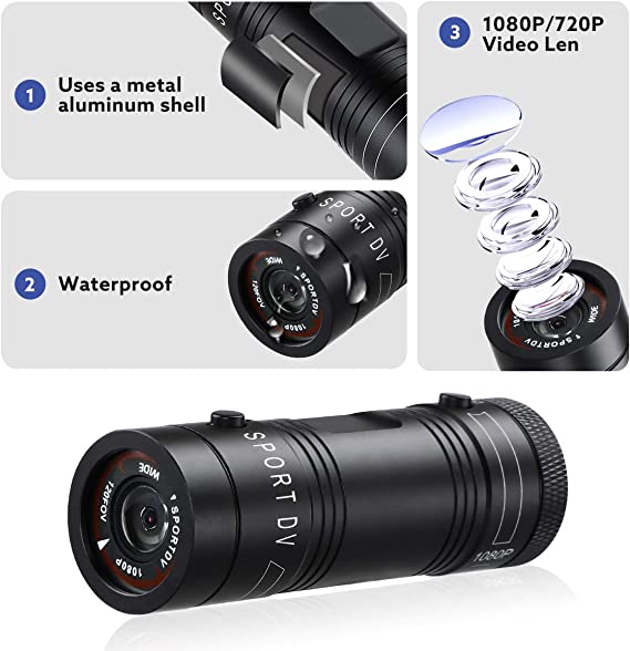 Camera video sport Andowl, 5MP, 30 FPS, rezistenta la apa, praf, 1000 mAh, Full HD