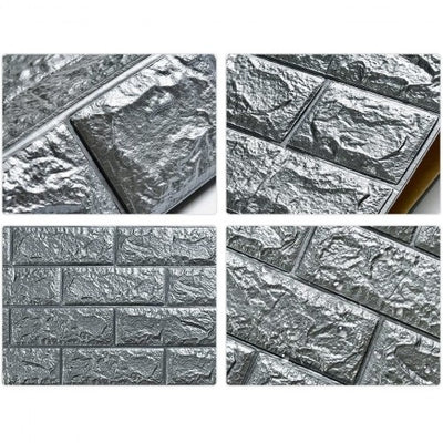 Tapet 3D caramizi argintii, gri, auto-adeziv pentru interior, 70 x 77 cm