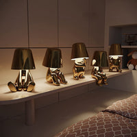 Veioza cu touch, Little Golden Man Thinker Lamp, incarcare USB, aurie, 3W - imagine 3