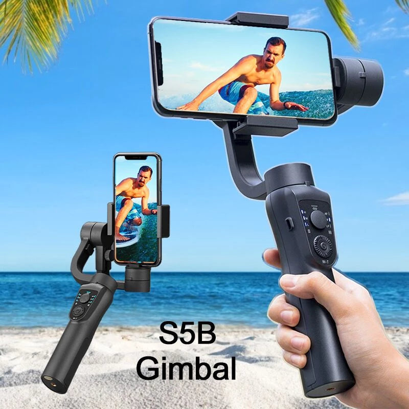 Sistem de stabilizare GIMBAL S5B cu face tracking, rotativ, 3 axe, Bluetooth, 4000 mAh, Negru