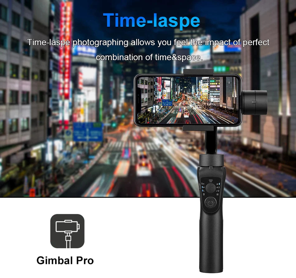Sistem de stabilizare GIMBAL S5B cu face tracking, rotativ, 3 axe, Bluetooth, 4000 mAh, Negru