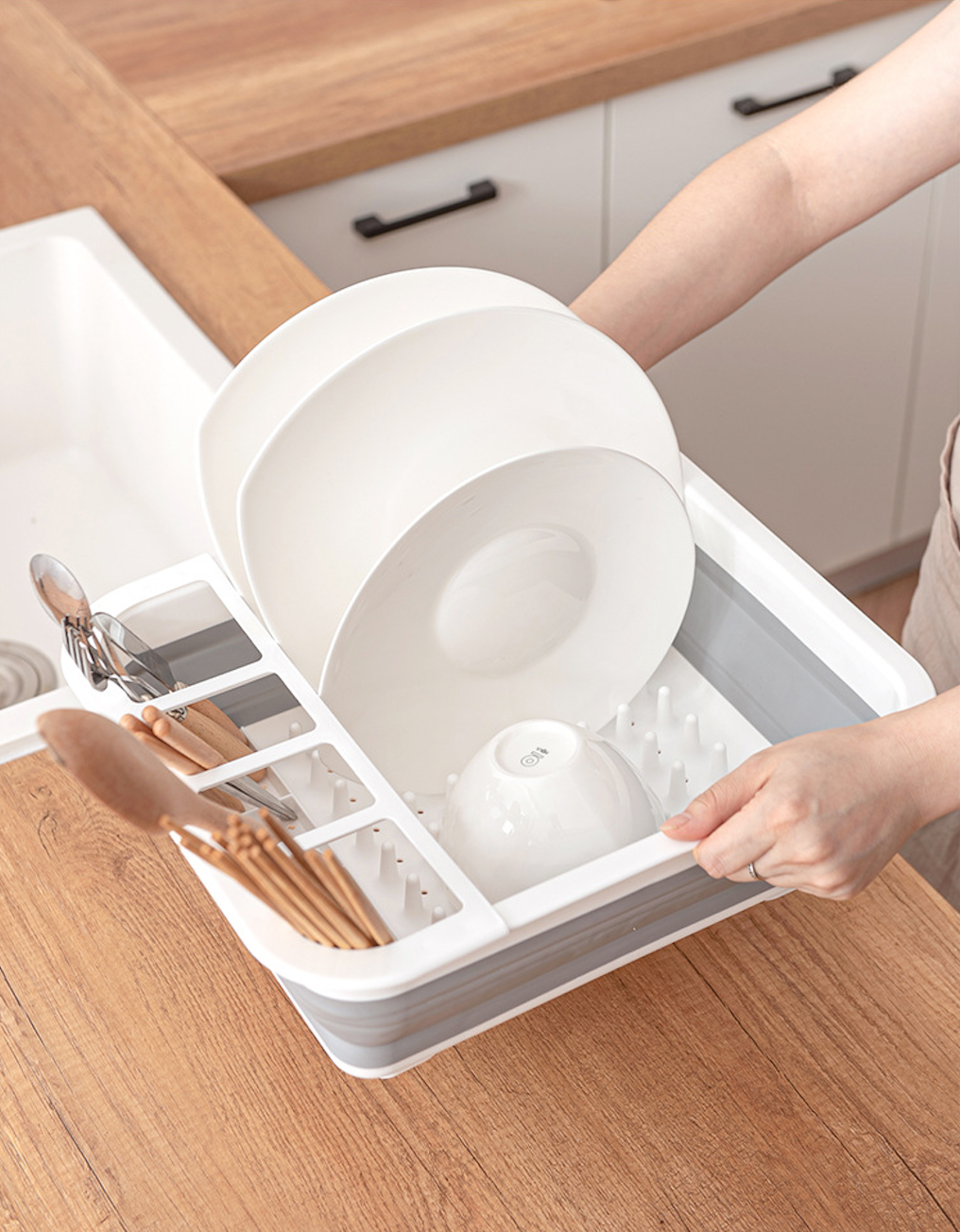 Uscator pliabil pentru vase si tacamuri, 38 x 32 x 7 cm