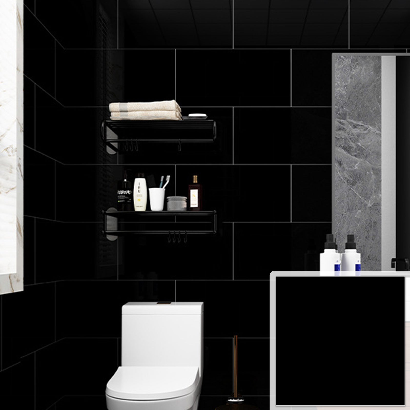 Placa autoadeziva pentru pardoseala sau perete tip marmura, impermeabila, 60x30cm